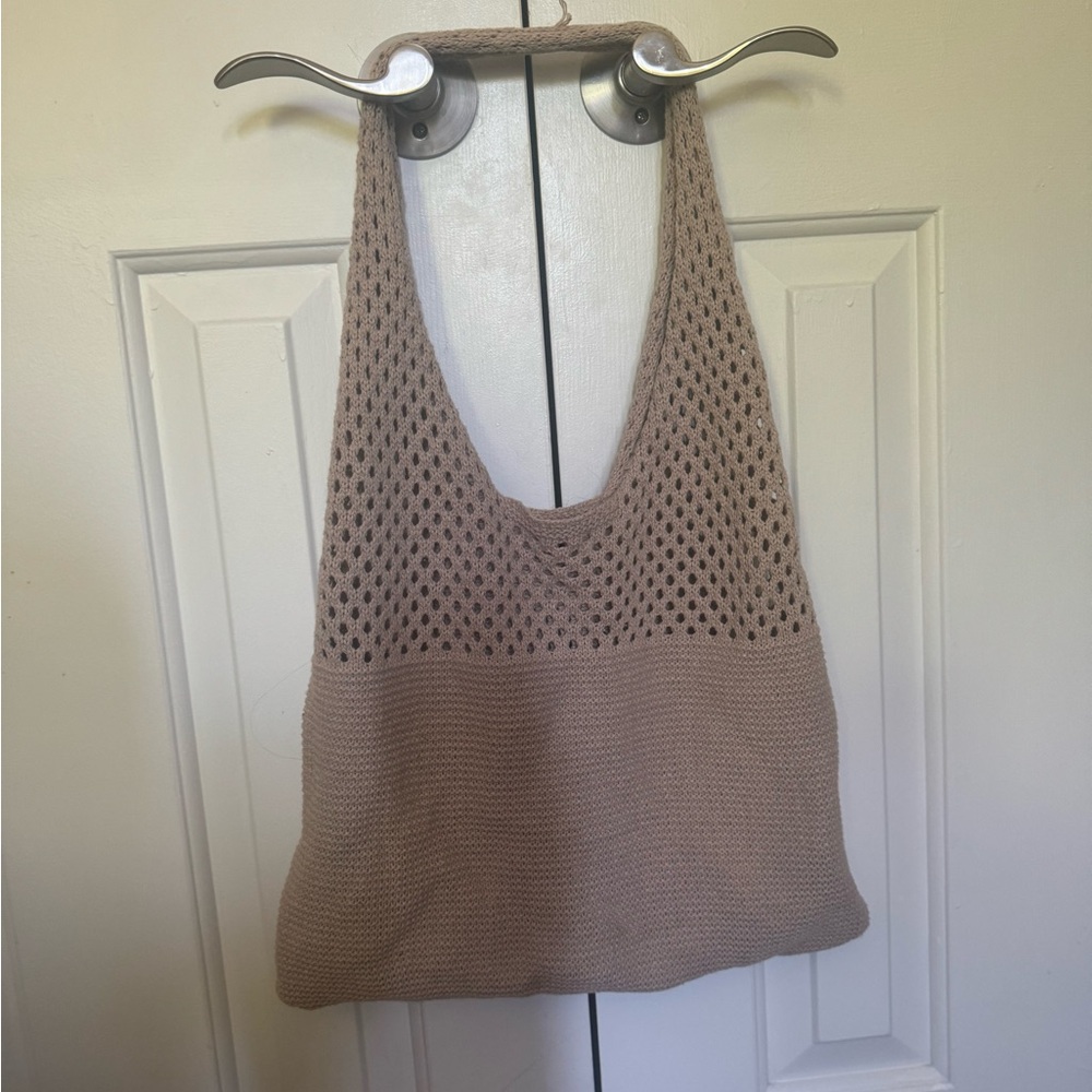 Tan Knit Shoulder Bag